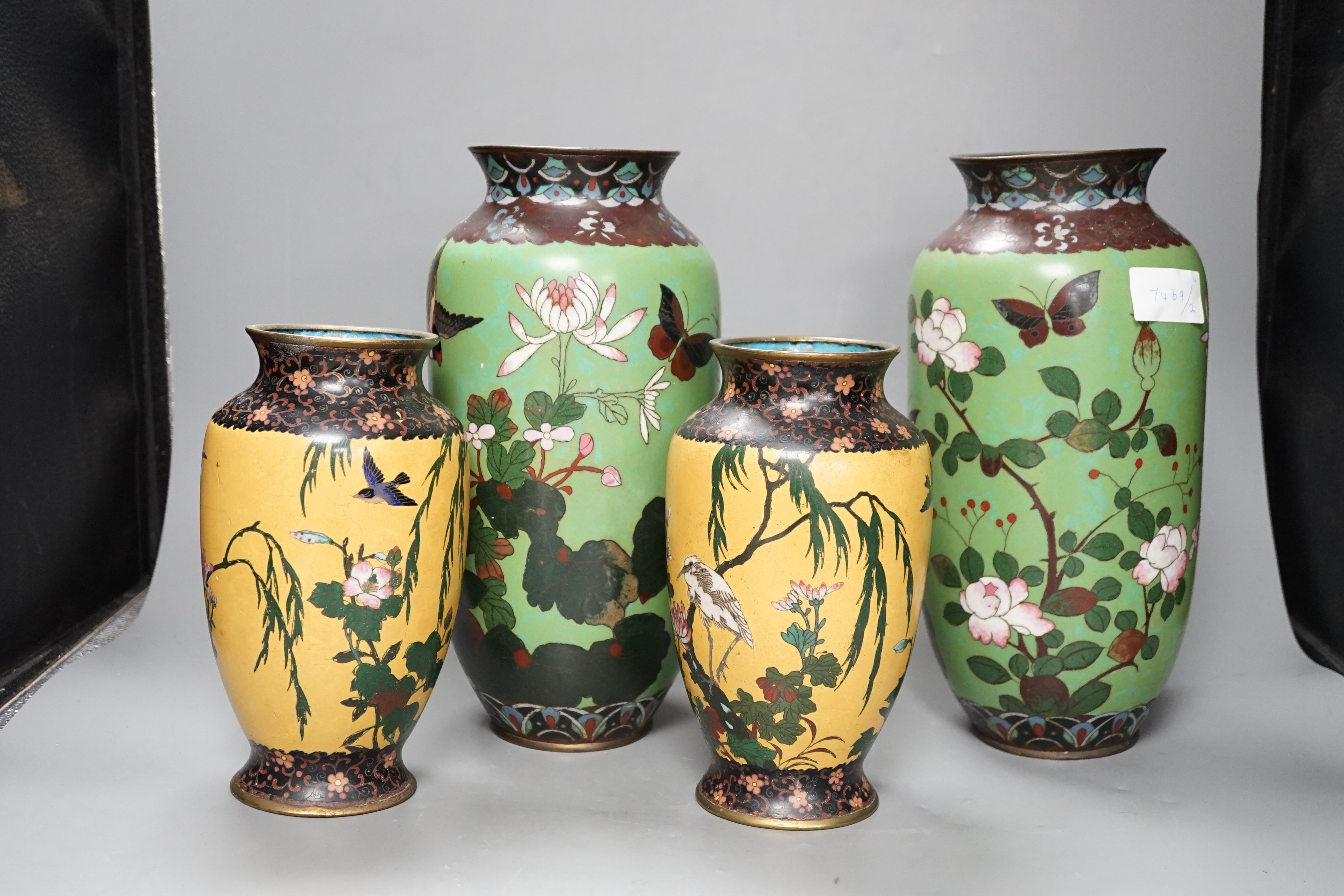 Two pairs of Japanese cloisonné enamel vases, Meiji period, 30cm